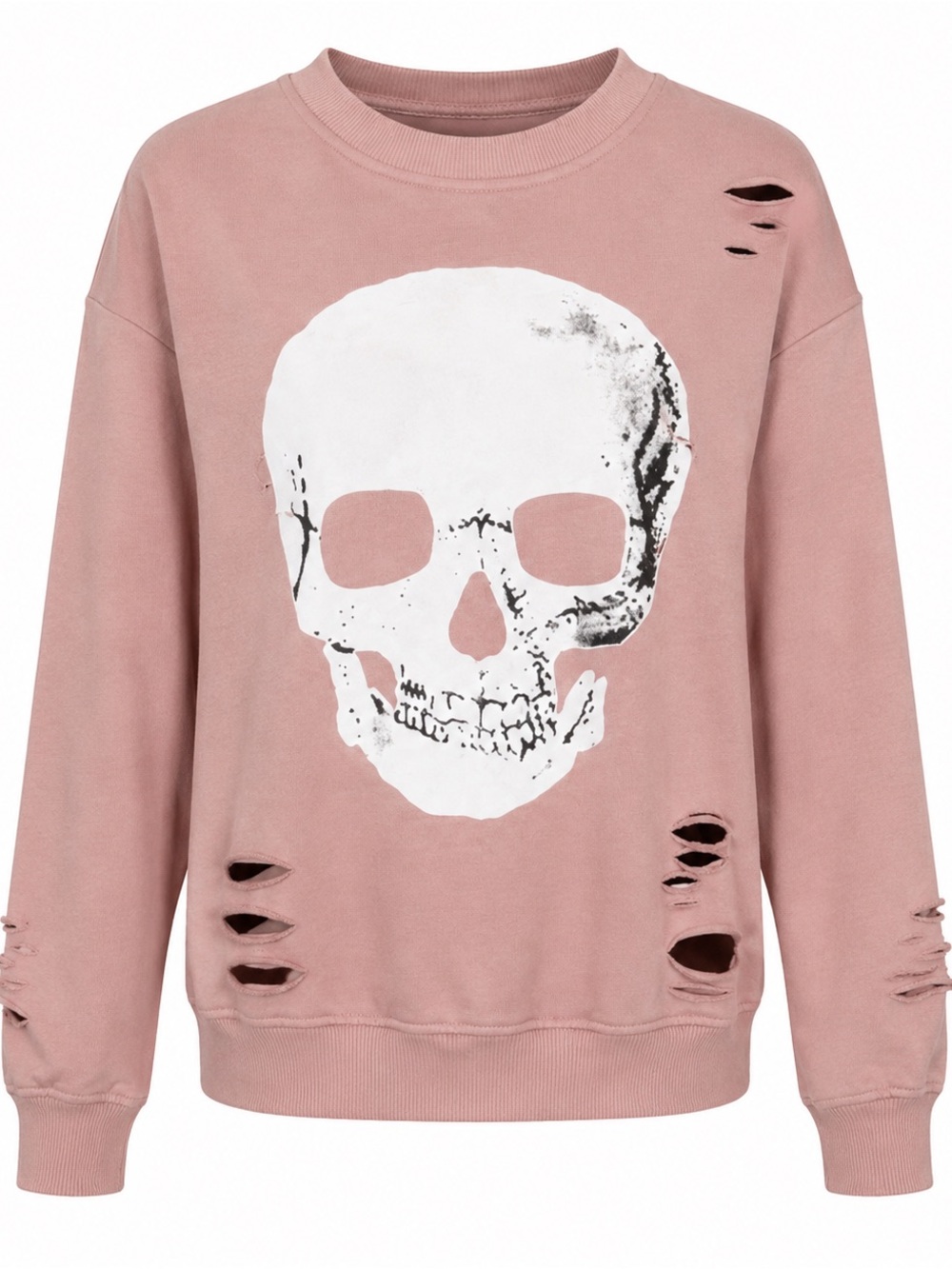 Pink Distressed Skull Sweatshirt